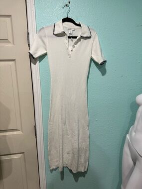 Caroline Constas White Knit Polo Midi Dress with Black Trim